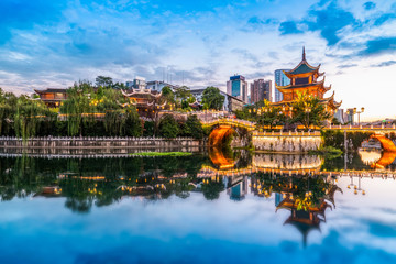 Naklejka premium Night View of Ancient Bridges in Guiyang, Guangxi