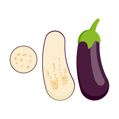 Fresh Eggplant vegetable isolated on white background. Vector illustration.
