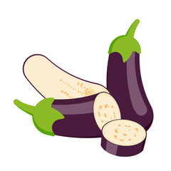 Fresh Eggplant vegetable isolated on white background. Vector illustration.