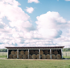 bales of straw under the roof