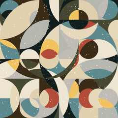 Fototapety  Wzór w geometrycznym stylu pop lat 70-tych. Streszczenie kolorowe tło. Elementy trójkątne i okrągłe, proste kształty.