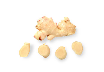 Ginger with sliced isolated on white background.