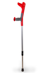 Metal elbow crutch with plastic handle on a white background