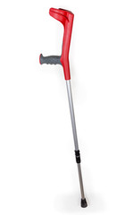 Metal elbow crutch with plastic handle on a white background