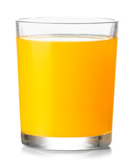 Glass of fresh orange juice on white background