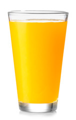 Glass of fresh orange juice on white background