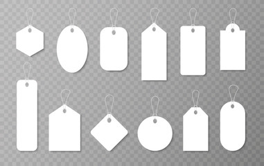Set of sale tags and labels, template shopping labels. Blank, discount and price tags on paper. Special offer. Vintage. Vector illustration.