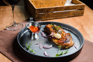 Grilled strip steak with spices