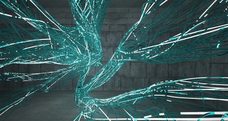 Abstract  concrete and glass lines interior  with neon lighting. 3D illustration and rendering.