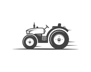 Vector logo tractor. Harvesting machine. Icon symbol, emblem, element. Logotype for engineering, auto parts, agriculture.