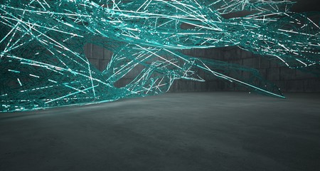 Abstract  concrete and glass lines interior  with neon lighting. 3D illustration and rendering.