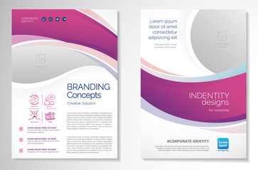 Template vector design for Brochure, AnnualReport, Magazine, Poster, Corporate Presentation, Portfolio, Flyer, infographic, layout modern with purple color size A4, Front and back, Easy to use.