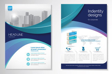 Template vector design for Brochure, AnnualReport, Magazine, Poster, Corporate Presentation, Portfolio, Flyer, infographic, layout modern with blue color size A4, Front and back, Easy to use and edit.