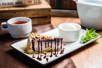 Tasty dessert with ice cream on the table