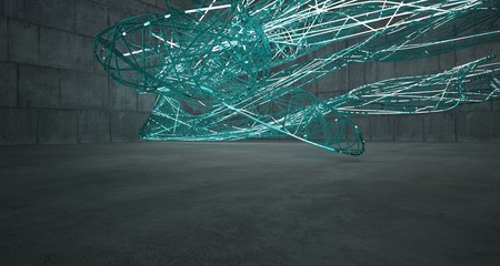 Abstract  concrete and glass lines interior  with neon lighting. 3D illustration and rendering.