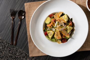 Mexican salad, Traditional Mexican vegetarian taco salad with avocado