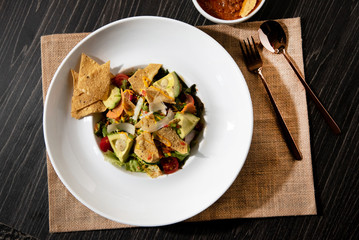 Mexican salad, Traditional Mexican vegetarian taco salad with avocado
