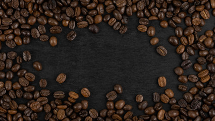 Roasted coffee beans background, Close Up mixture of different kinds of coffee beans.