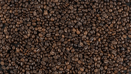Roasted coffee beans background, Close Up mixture of different kinds of coffee beans.