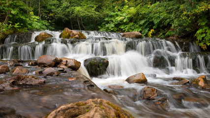 Chalpa River with a cascade of waterfalls. Russia Novgorod region, Borovichi district