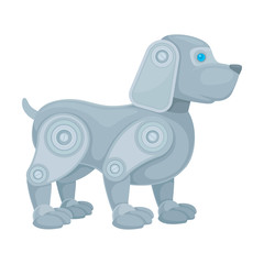 Metal gray dog robot. Side view. Vector illustration on a white background.