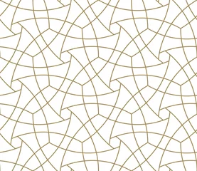 Poster de jardin Or abstrait géométrique Modèle sans couture avec texture de ligne géométrique abstraite, or sur fond blanc. Papier peint simple moderne léger, toile de fond de tuile lumineuse, élément graphique monochrome