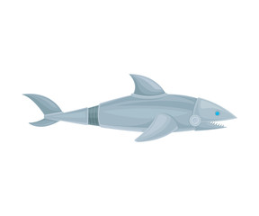 Fototapeta premium Shark robot with teeth. Side view. Vector illustration on a white background.