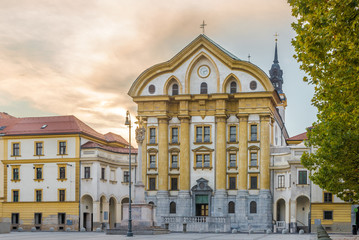 Fototapeta premium View at the Church of Holy Trinity in Ljubljana - Slovenia