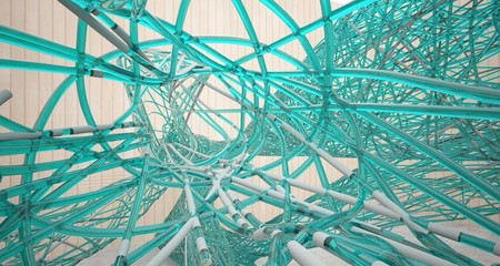 Abstract smooth  concrete, glass lines and wood interior  with window. 3D illustration and rendering.