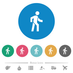Man walking right flat round icons