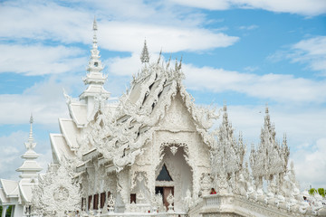 Beautiful architecture of White temple in Chiang Rai province of Thailand. 