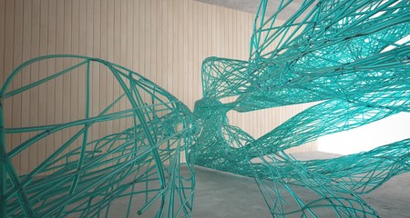 Abstract smooth  concrete, glass lines and wood interior  with window. 3D illustration and rendering.