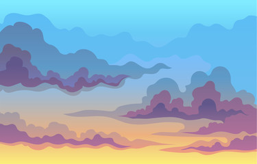 Fototapeta na wymiar Lilac thin wavy clouds on the sky. Vector illustration.