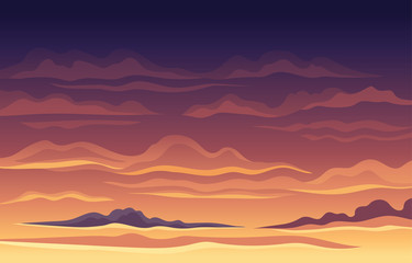 Fototapeta na wymiar Orange with blue striped layered sky. Vector illustration.