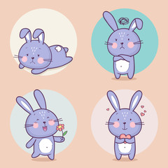 Set of cute bunny rabbit character with different emotions. Vector cartoon bunny character. Vector collection - 291442611