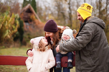 Fototapeta premium Happy family together autumn fall