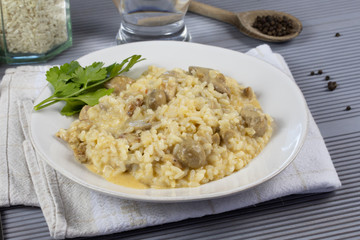 risotto au poulet et champignons
