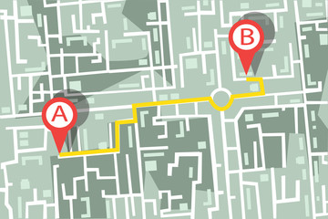 a map of the area with a route from one point to another point