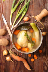 chicken, broth and vegetable, top view