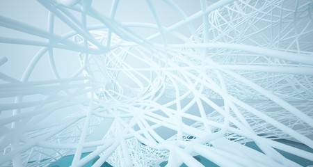 White smooth lines abstract architectural background with water. 3D illustration and rendering