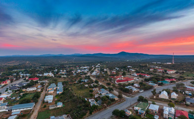 Sunrise over the small town of Jansenville in the arid Karoo region of South Africa.