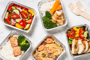 Food delivery concept - healthy lunch in boxes.