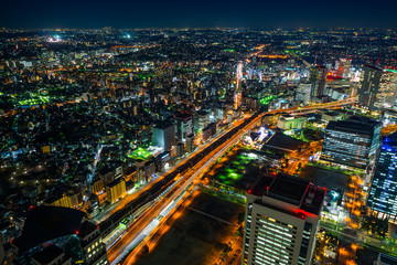 Fototapeta na wymiar city skyline aerial night view in Yokohama, Japan