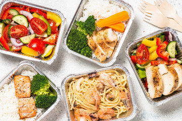 Food delivery concept - healthy lunch in boxes.