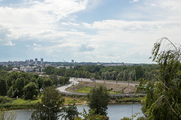 Fototapeta premium Yaroslavl. View from height. View from the monastery belfry of the Transfiguration monastery. Modern buildings in the old town