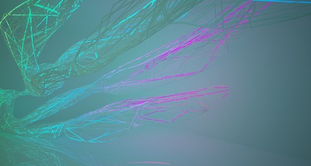 Abstract architectural smooth white interior of a minimalist wires with color gradient neon lighting. 3D illustration and rendering.