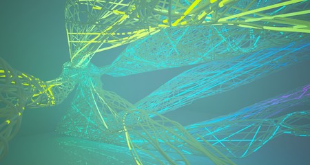 Abstract architectural smooth white interior of a minimalist wires with color gradient neon lighting. 3D illustration and rendering.