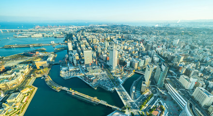 city skyline aerial day view in Yokohama, Japan