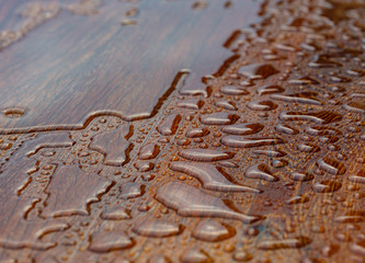 Wooden planks bathed in the rain