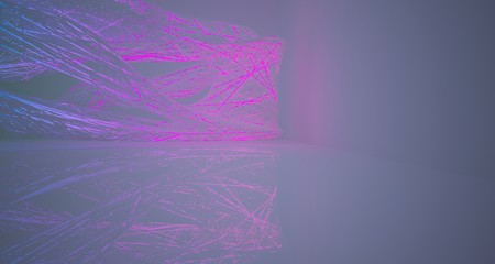 Abstract architectural smooth white interior of a minimalist wires with color gradient neon lighting. 3D illustration and rendering.